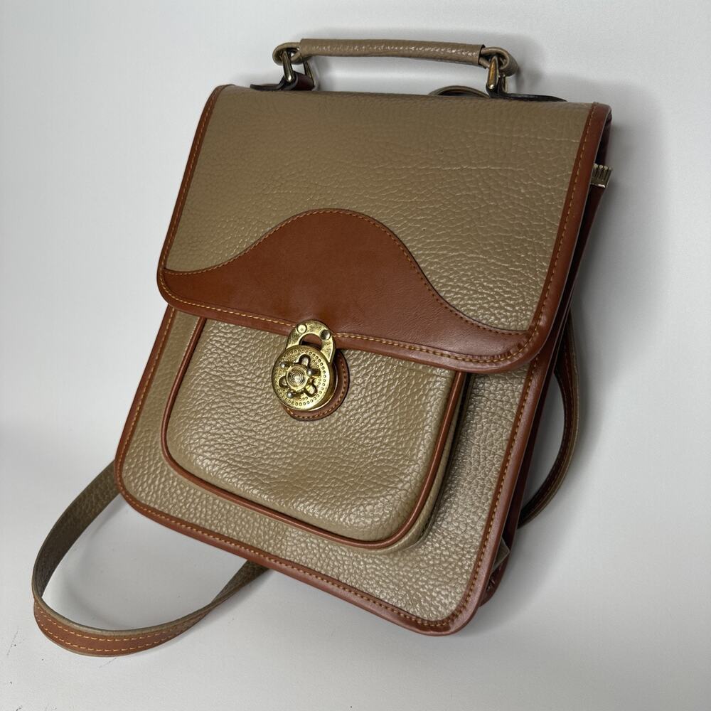 Vintage Korean Pebbled Leather Backpack Turn Lock Natural Tan Brown Stylish Cute - Picture 4 of 16